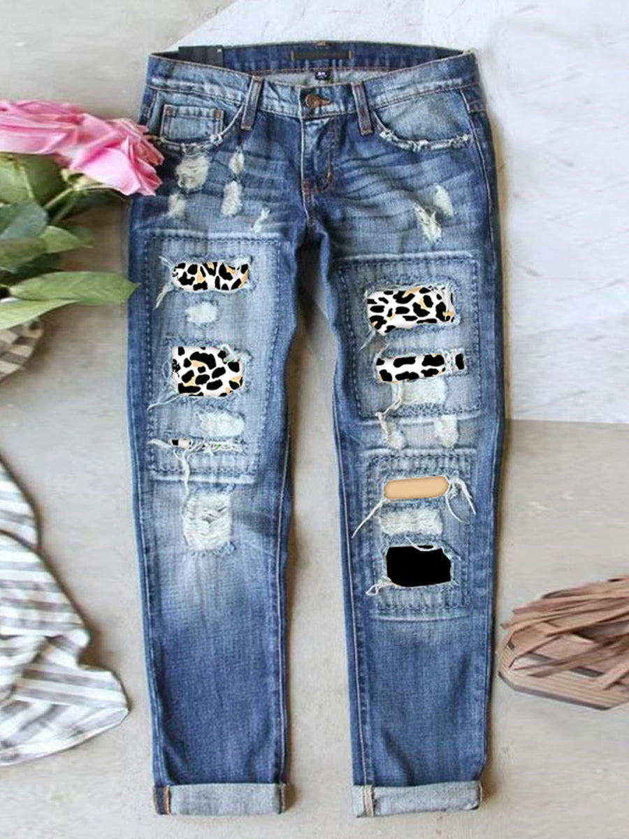 LilyWish Stretch Ripped Frayed Raw Hem Distressed Jeans
