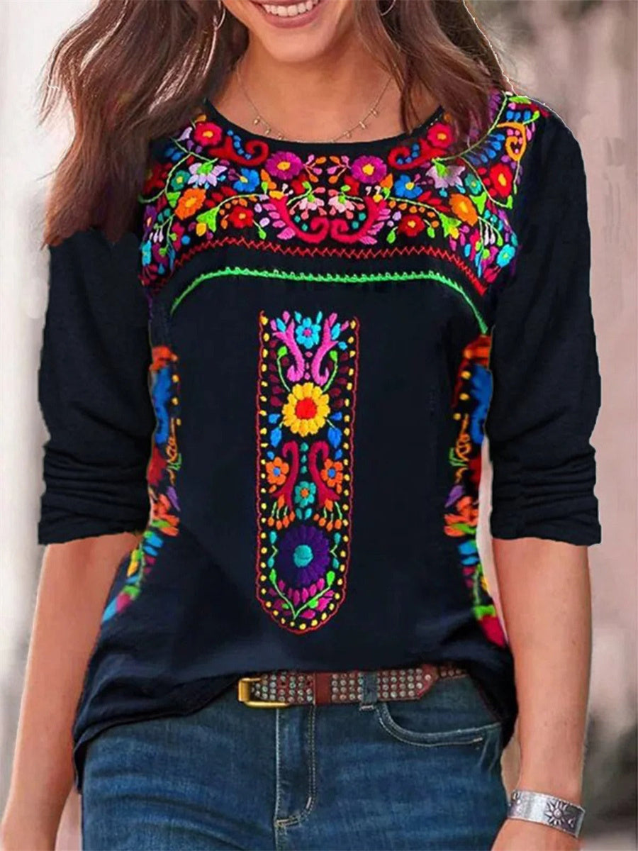 LilyWish Ethnic Jersey Vintage Blouse