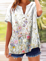 LilyWish Chic Floral Print V-neck Short Sleeve Top