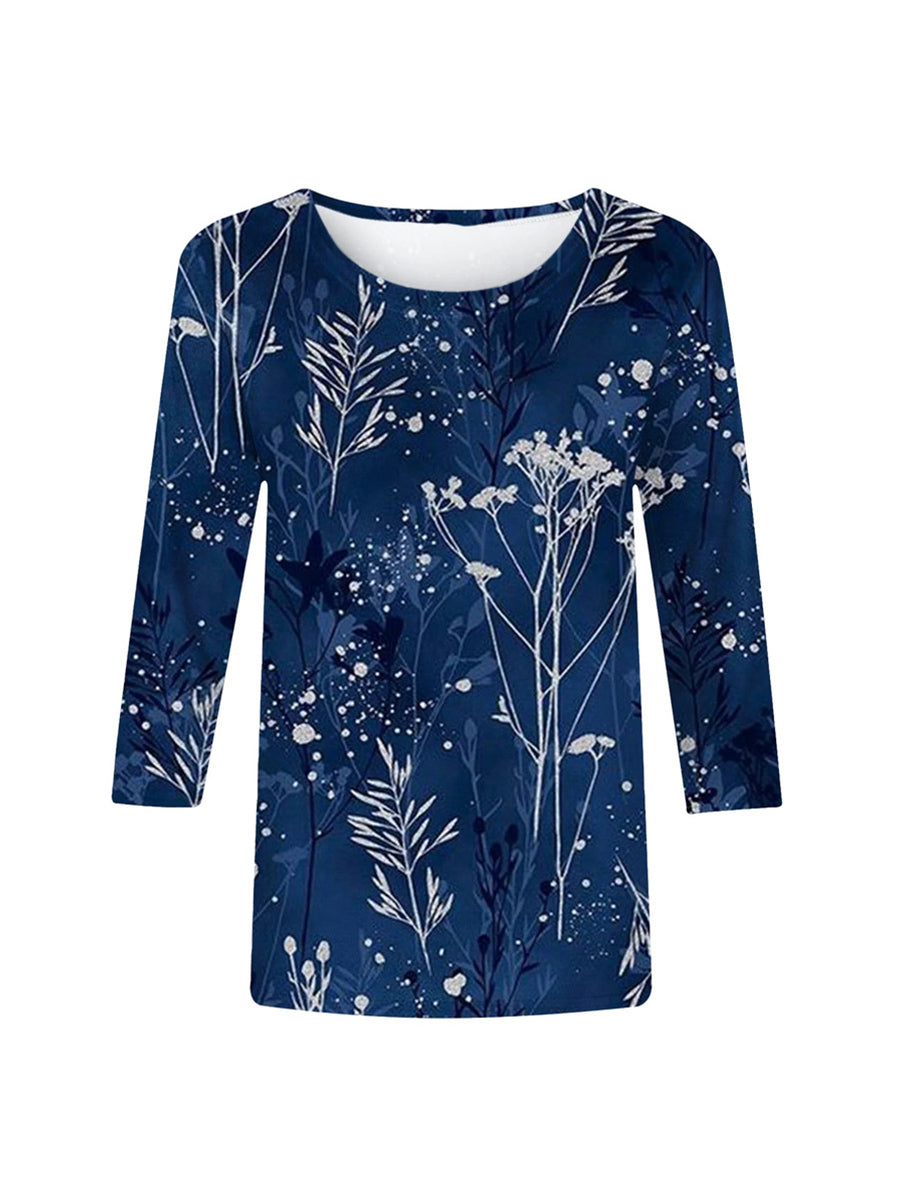 LilyWish Fashion Printed Loose Round Neck Casual Blouse