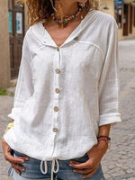 LilyWish Casual White Long Sleeve Plain Blouse