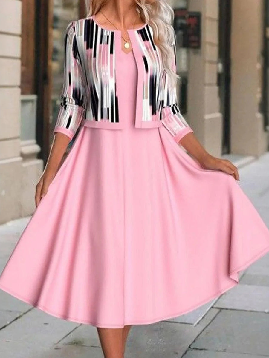 Sweet Pink Midi Dress With Jacket
