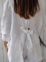 LilyWish White Bow Tie V Neck Short Sleeve Shirt