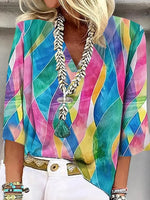 Casual V-Neck 3/4 Sleeve Top