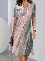 LilyWish Vintage Gradient Round Neck Short Sleeve Dress