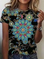 LilyWish Casual Round Neck Short Sleeve Floral Print T-shirt