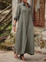 Casual Plain Lapel Long Sleeve Dress