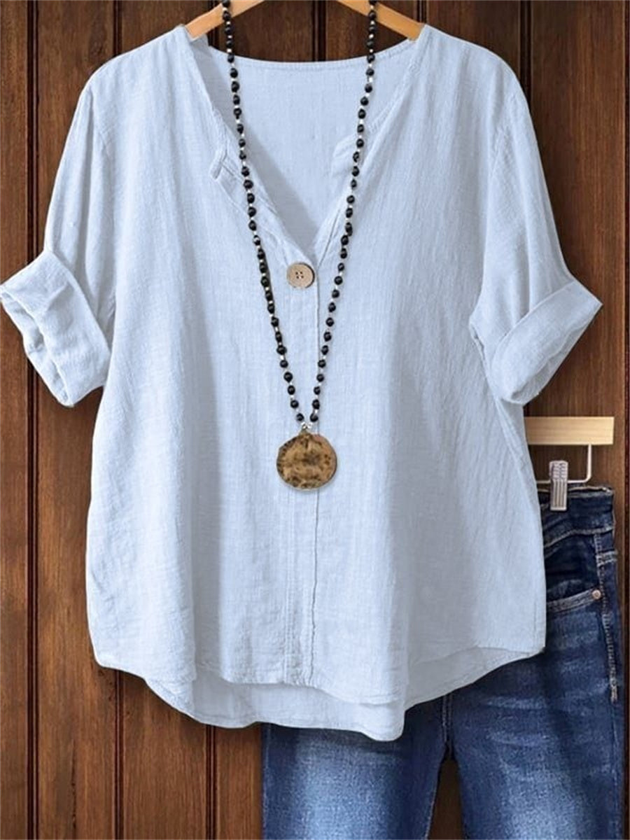 LilyWish Plain Short Sleeve Loose White Shirt