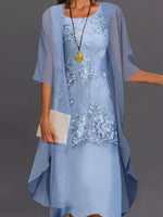 Casual Lace Two Piece Jacket Midi Dress