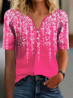 LilyWish Showy Rose Floral Print V Neck Blouse