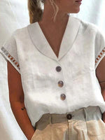 LilyWish White Casual V Neck Solid Short Sleeve Blouse
