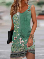 Unique Green Floral Print Strap Mini Dress