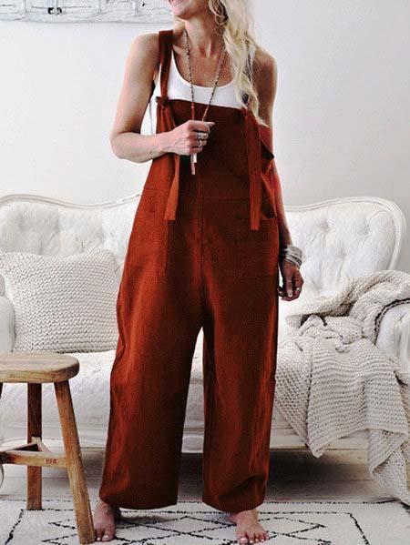 Retro Casual Loose Cotton Linen Wide Leg Jumpsuit
