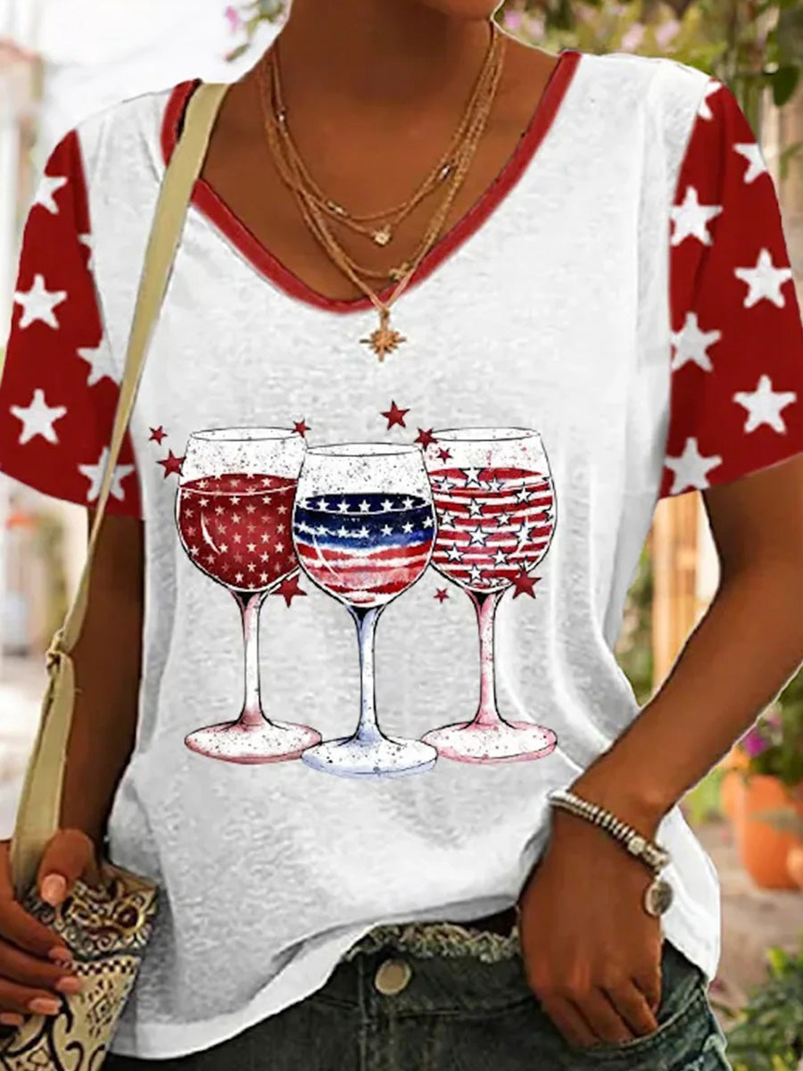 LilyWish Cute Short Sleeve V-Neck Top