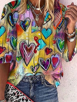 LilyWish Multicolor Casual Love Pattern Printed Half Sleeve Blouse