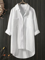 LilyWish Solid Cotton Linen V Neck Loose Top