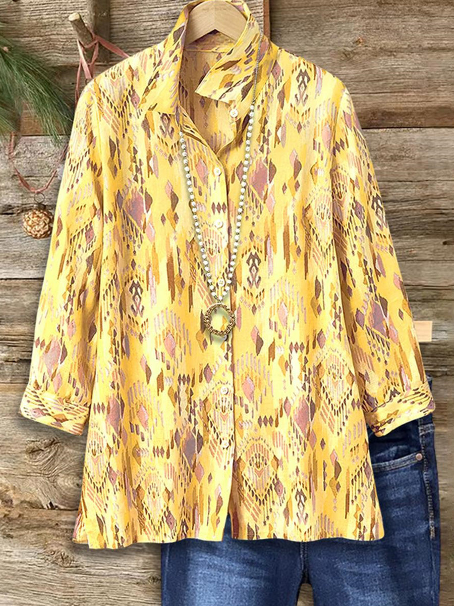 LilyWish Yellow Long Sleeve Collared Shirt