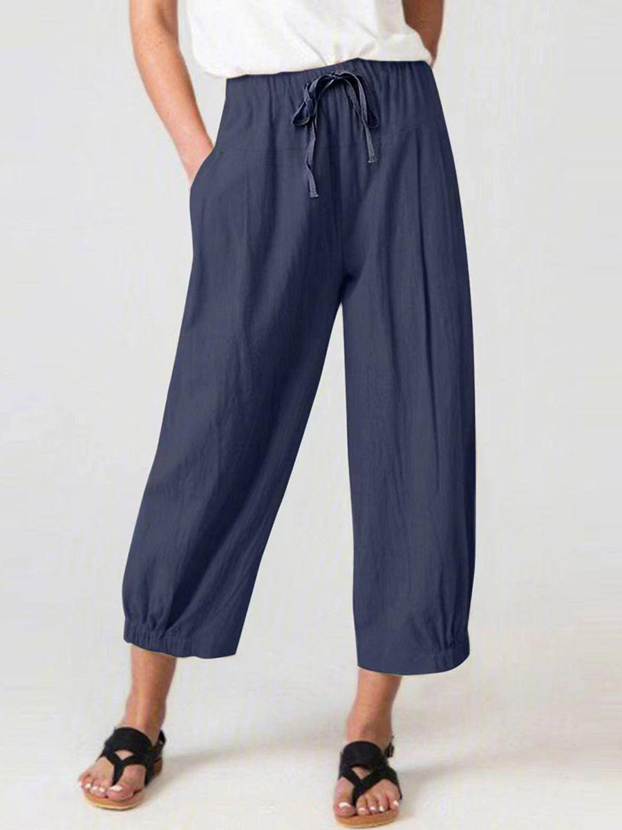 LilyWish Navy Plain Side Pocket Pants