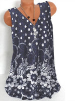 LilyWish Navy Casual Graphic Tops V Neck Floral Printed Sleeveless Tank