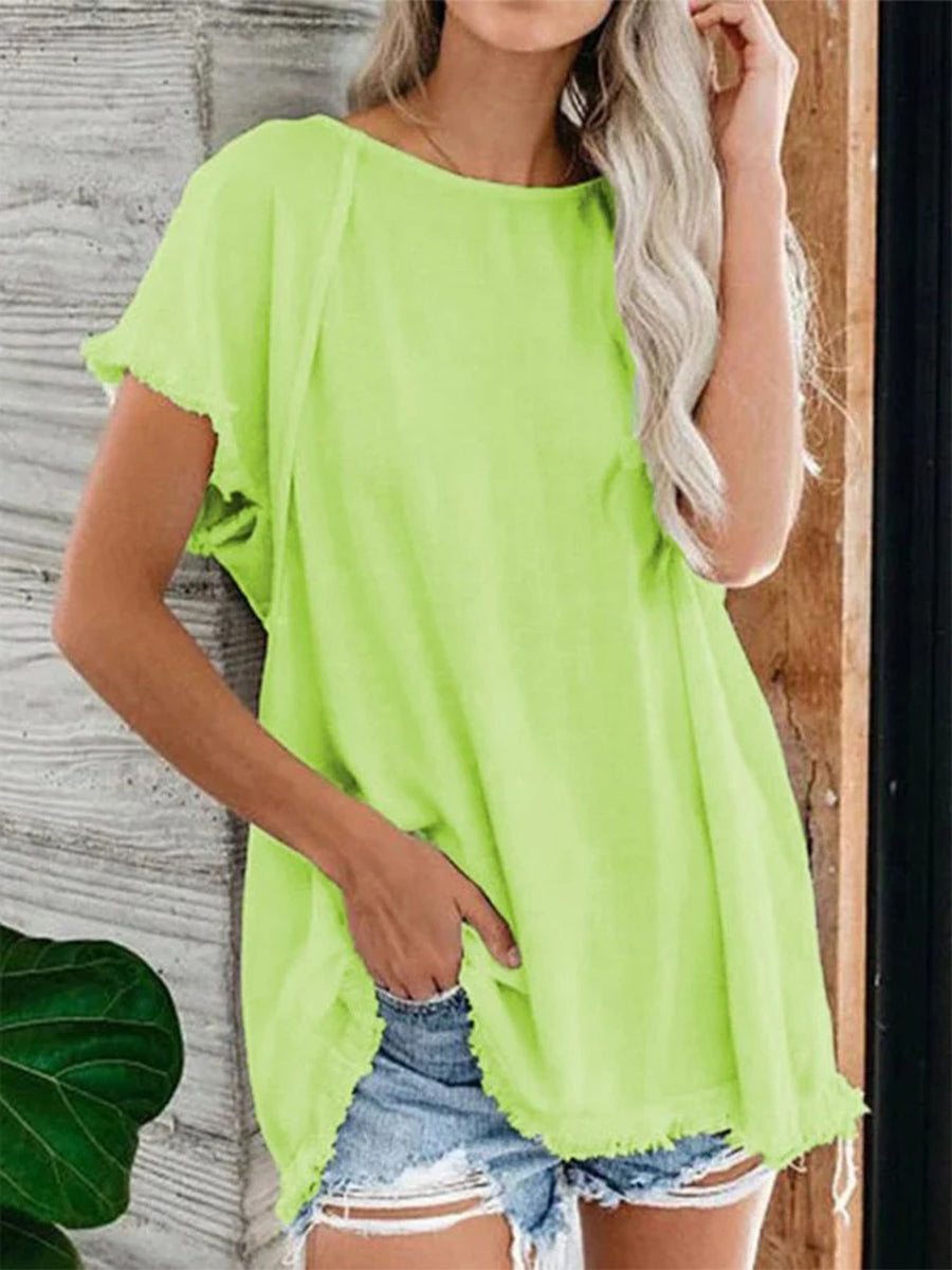 Women's Plain Tassel Casual Short Sleeve Top
