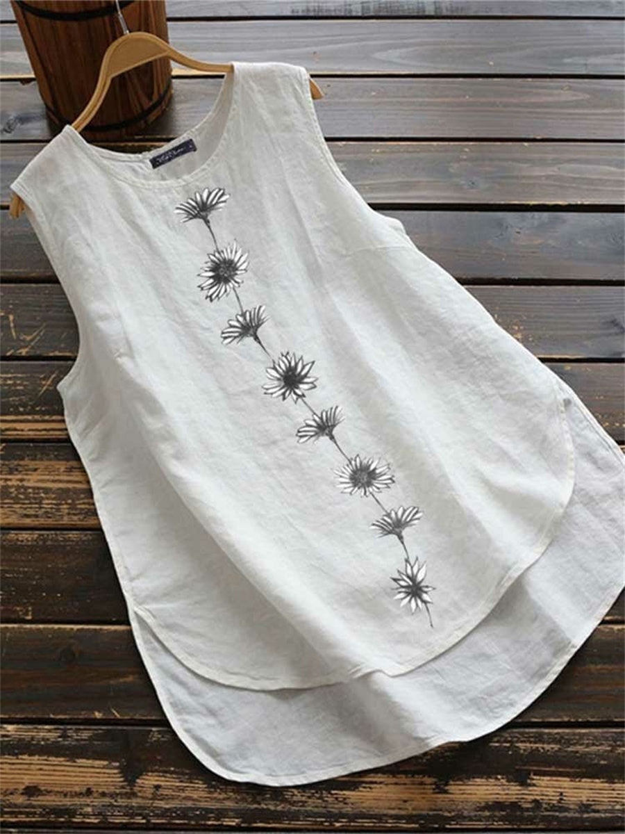 LilyWish Floral Printed Sleeveless Crew Neck Tank
