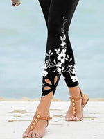 Women's Floral Print Cut-Out Hem Leggings