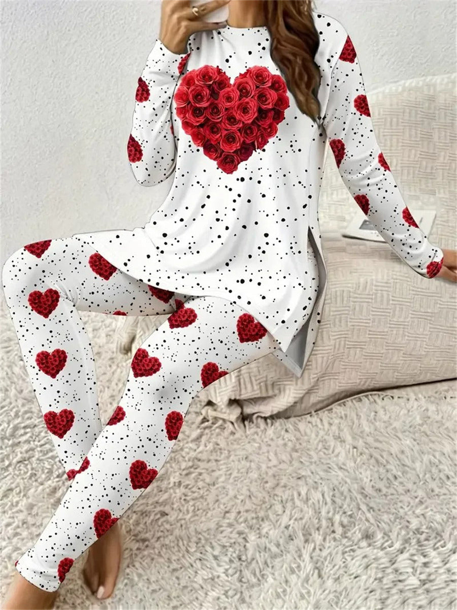 Polka Dots Print Long Sleeve Two Piece Set