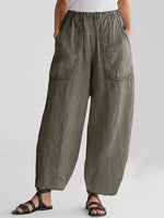 Solid Patched Pockets Casual Pants