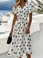Chic Polka Dot V-Neck Short Sleeve Midi Dress