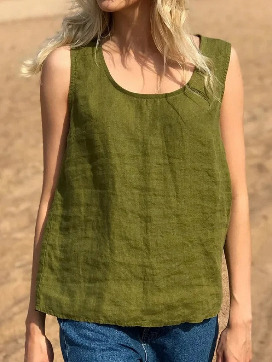 LilyWish Green Casual Round Neck Solid Tank