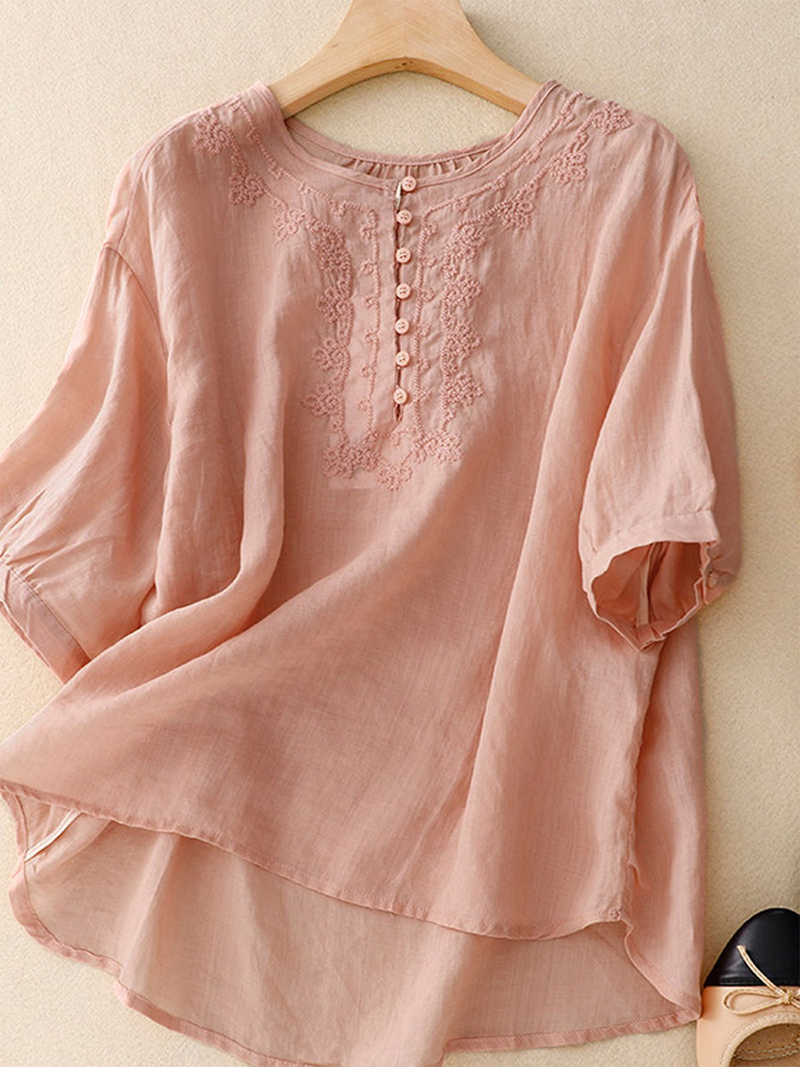 LilyWish Shirt Collar Casual Cotton And Linen Blouse