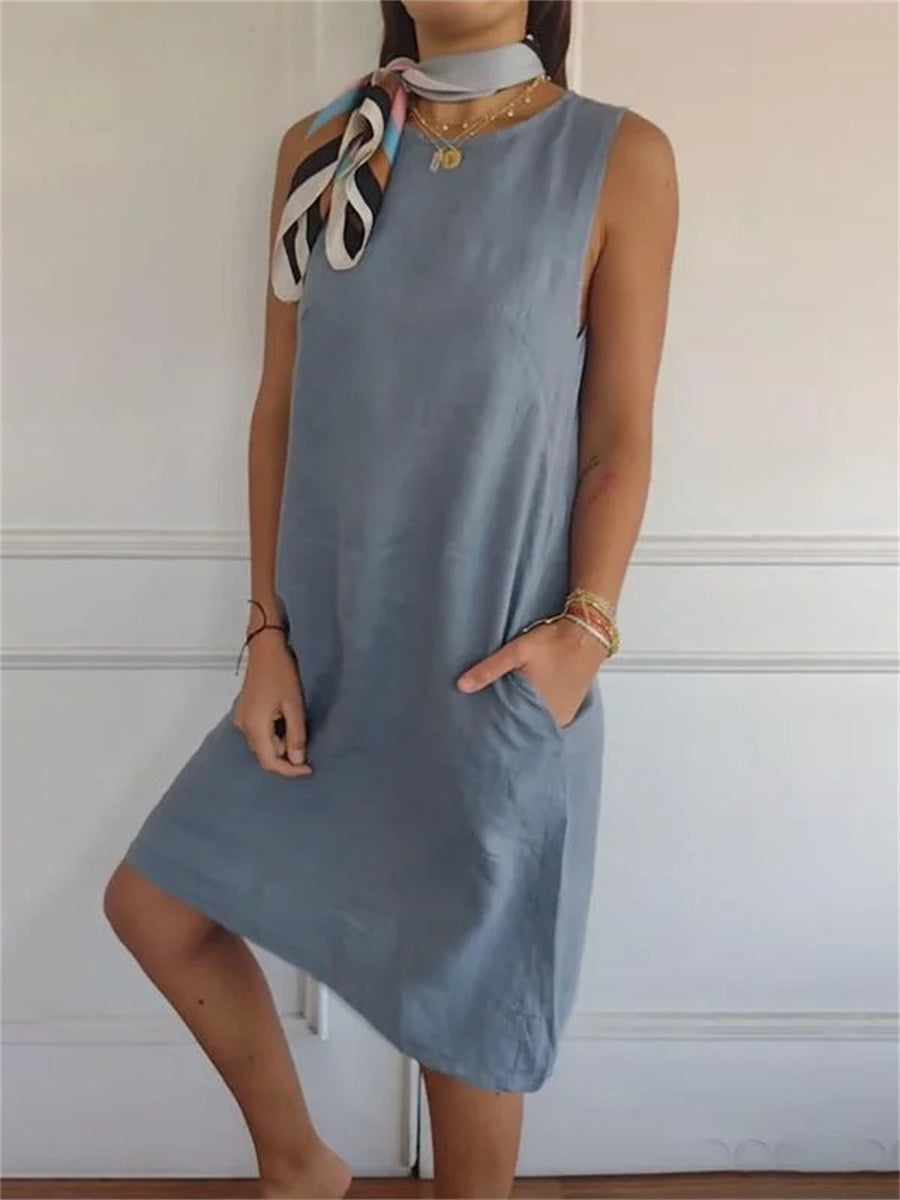 Solid Simple Round Neck Sleeveless Dress