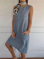 Solid Simple Round Neck Sleeveless Dress