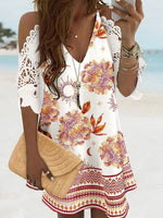Breezy Floral Print V-neck Half Sleeve Mini Dress