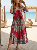 LilyWish Women's Vintage Floral Print Round Neck Short Sleeve Dress