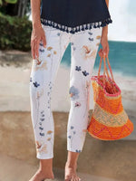 LilyWish White Casual Floral Printed Vacation Leggings