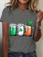 Wine Glasses Print Round Neck Short Sleeve Grey T-shirt