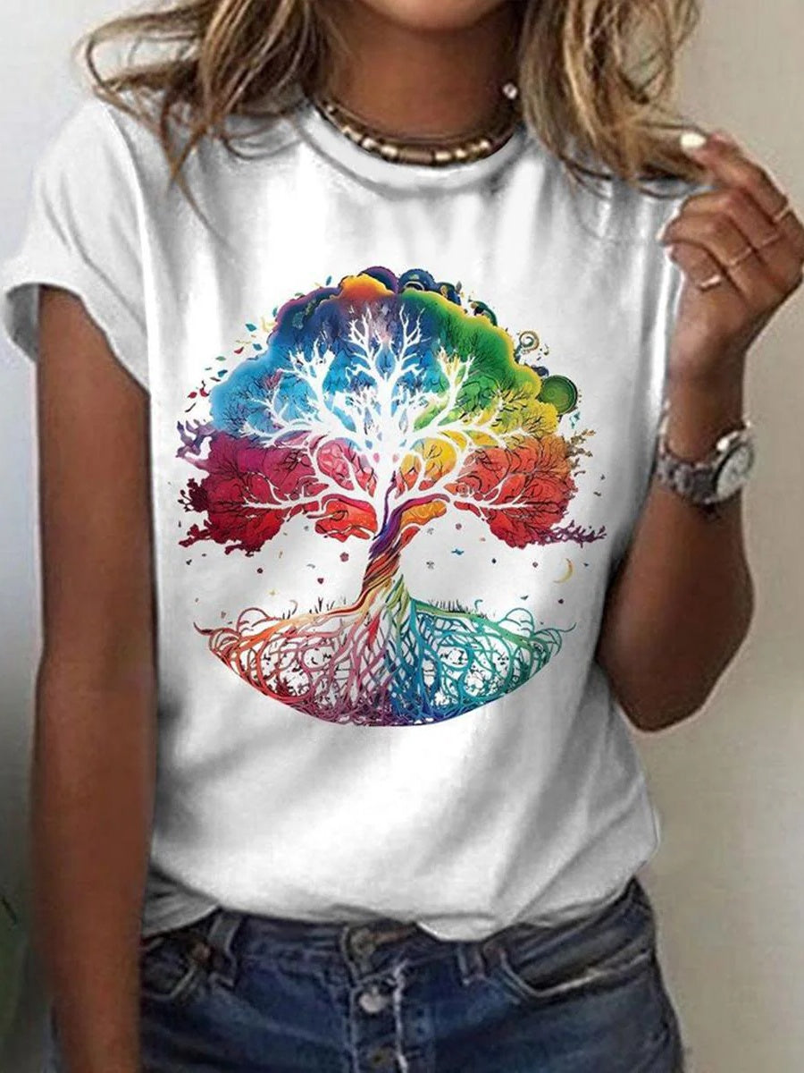 LilyWish White Short Sleeve Round Neck Top