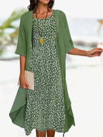 LilyWish Vacation Loose Crew Neck Floral Two-Piece Midi Dress