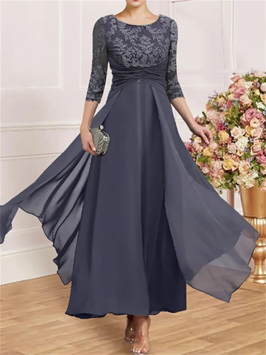 LilyWish Elegant Crew Neck 3/4 Sleeve Maxi Dress