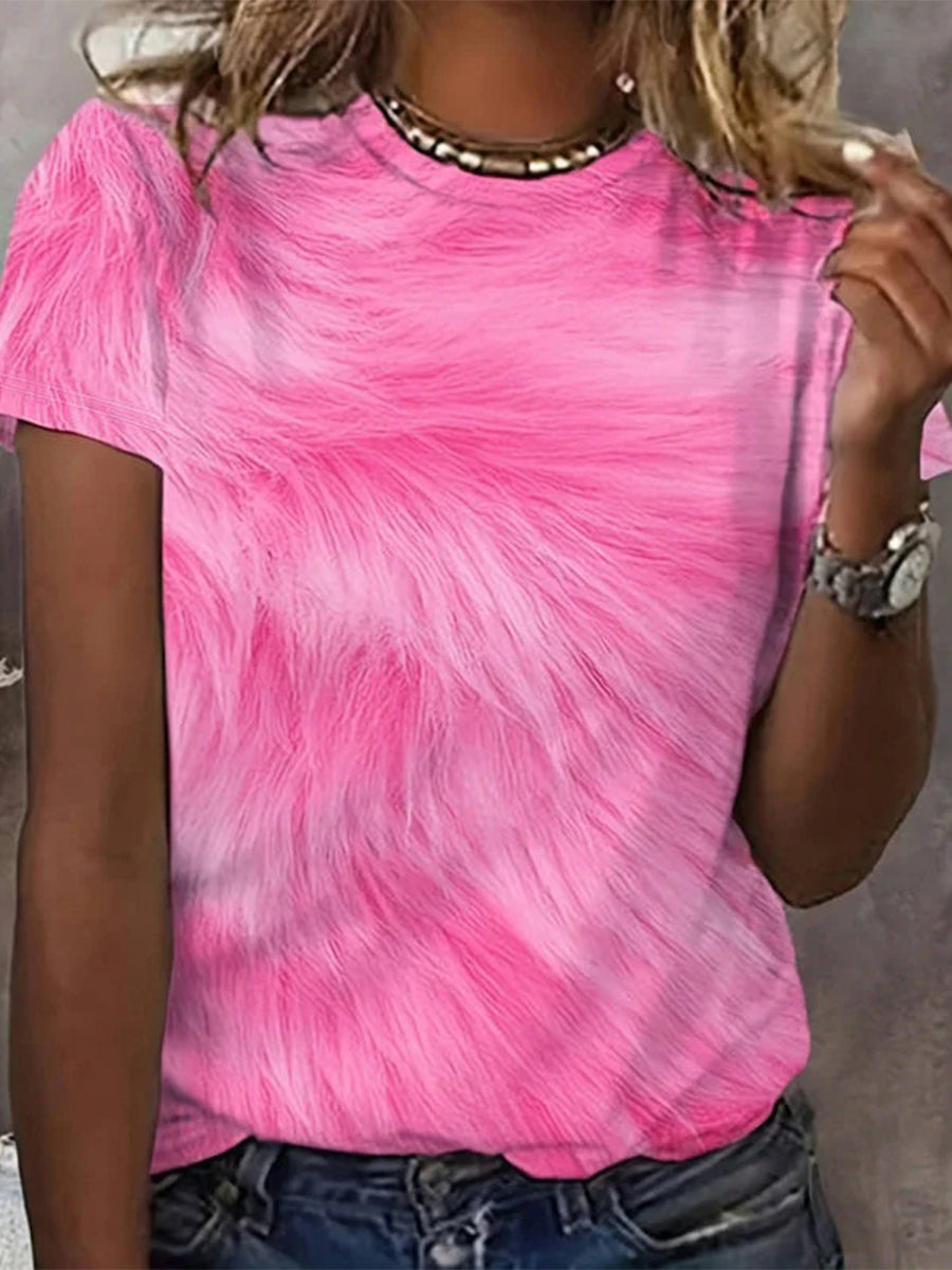 LilyWish Vintage Casual Round Neck Short Sleeve Pink T-Shirt