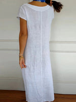 Solid Round Neck Short Sleeve Pocket Dress