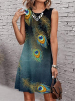 LilyWish Funny Peacock Feather Print Dress
