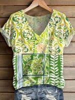 LilyWish Green V-Neck Short Sleeve Top
