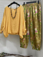 LilyWish Yellow Casual Round Neck Printed Long Sleeve Outfit Sets