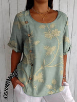 LilyWish Vintage Floral Art Print Casual Cotton Shirt