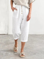 White Buttoned Pockets Cropped Pants