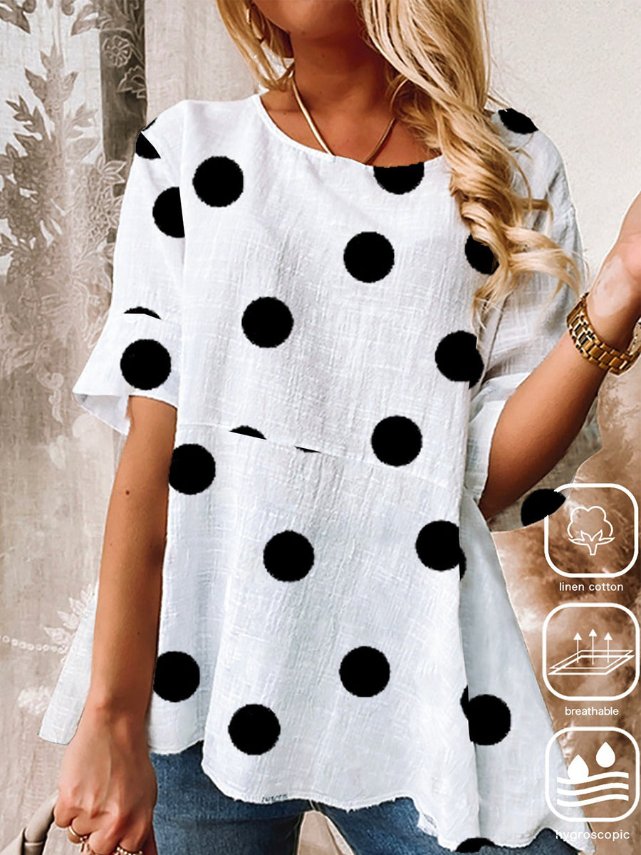 LilyWish White Loose Casual Polka Dots Shirt