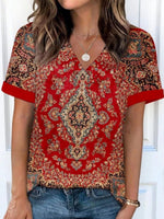 LilyWish Showy Red V-Neck Short Sleeve Top