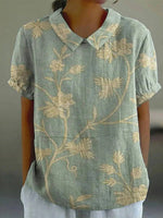 LilyWish Vintage Floral Print Short Sleeve Blouse